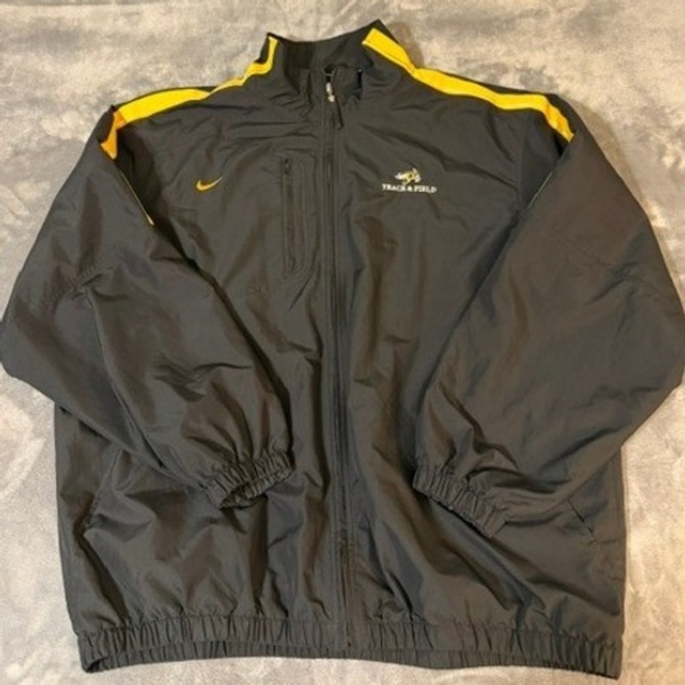 Nike Team Mens XL Track Jacket Black Yellow Track & Field Full Zip Windbreaker